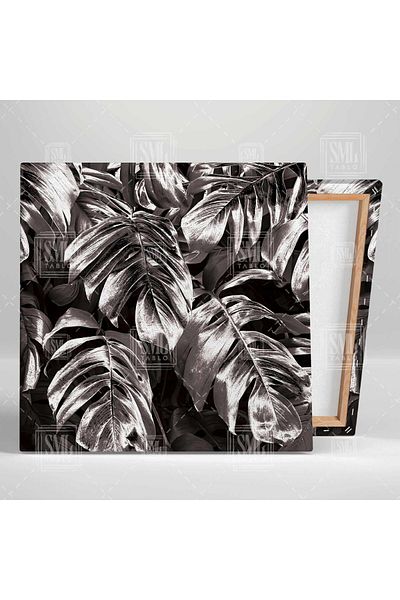 SML TABLO Frunze metalice argintii Decor frunze argintii Pictură pătrată pe pânză