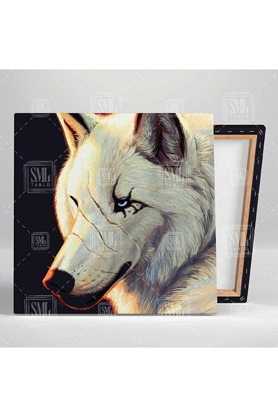 SML TABLO Blue Eyed Rebel White Wolf White Wolf Animal Decor Τετράγωνος πίνακας σε καμβά