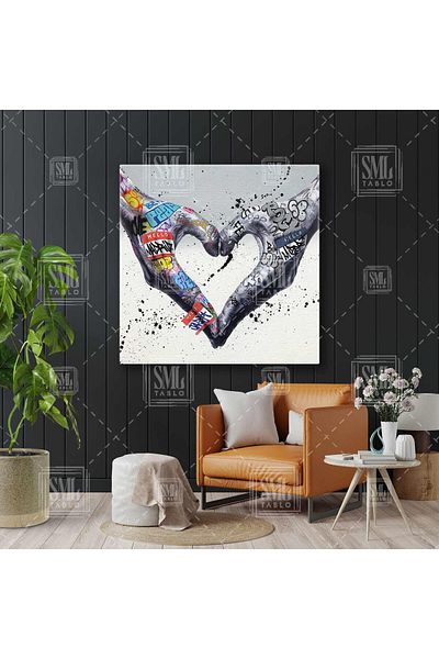 SML TABLO Artă de stradă Graffiti care face inimă cu mâinile sale Pictură pe pânză pătrată