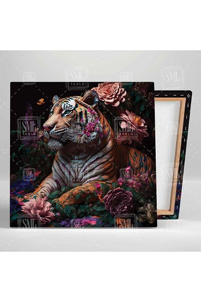SML TABLO Tigru Nobil Animal Decor Pictură Pătrată pe Pânză în Grădina de Flori