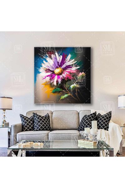 SML TABLO Pink Daisy Brush Marks Pictură decorativă pătrată pe pânză