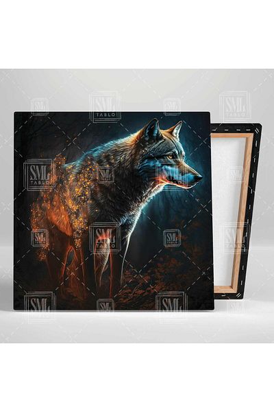 SML TABLO Ilustrație de lup care plimbă în pădure Animal Square Canvas Painting