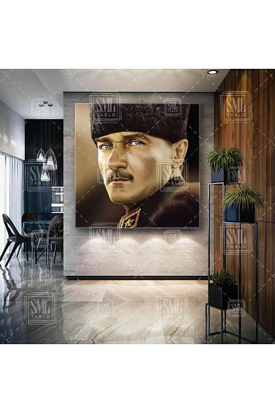 SML TABLO Mustafa Kemal Atatürk Brave Τουρκικό τετράγωνο καμβάς με καπέλο