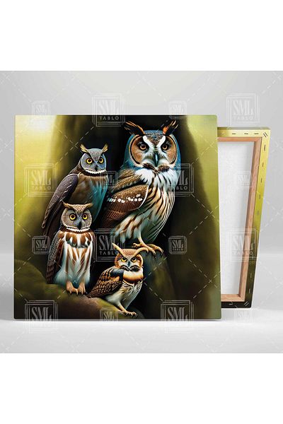 SML TABLO Cute Owl Family Wise Animal Decorativ Pătrat Canvas Art Print