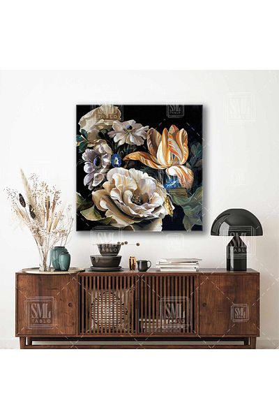SML TABLO Buchet de flori Aranjament floral mare Pictură decorativă pătrată pe pânză
