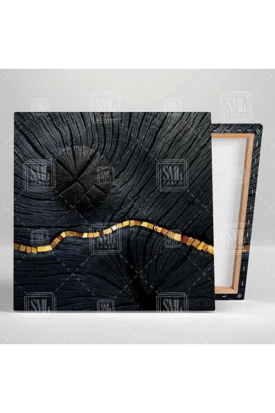SML TABLO Tablou pătrat decorativ cu textura de copac cu detalii aurii