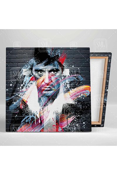 SML TABLO Al Pacino Street Art Graffiti Ταινία με τραυματισμένο πρόσωπο Τετράγωνος πίνακας σε καμβά