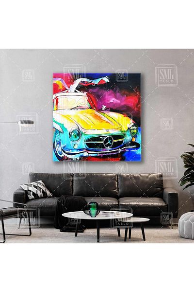 SML TABLO Mercedes Benz 300 Sl Wing Door Classic Car Pictură abstractă pe pânză pătrată