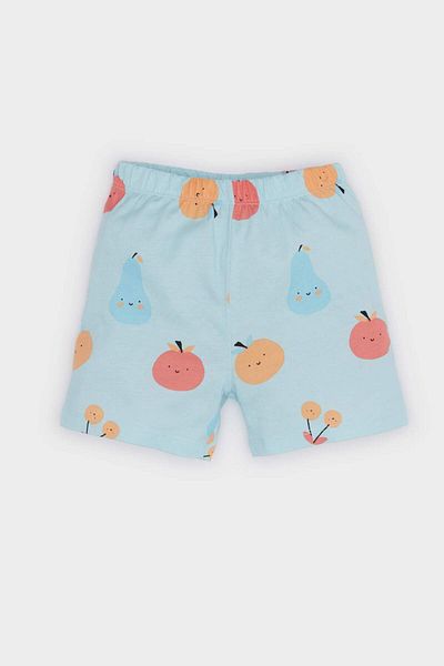 DeFacto Baby Girl Pajamas Set Patterned Short Sleeve Combed Cotton Top Elastic Waist Shorts E9604A525Sm