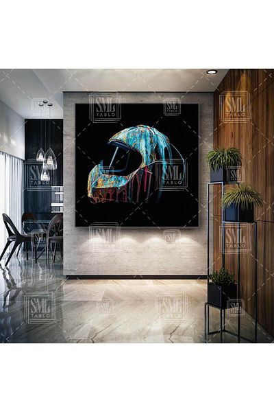 SML TABLO Picturi de culoare neon care curge peste cască de motocicletă Cross Motor Excitement Square Canvas Painting