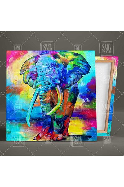 SML TABLO Ilustrație de elefant albastru cu efect de acuarelă Pictură pătrată pe pânză
