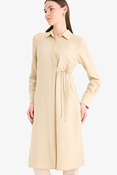 DeFacto Regular Fit Gömlek Yaka Büzgülü Uzun Kollu Diz Altı Tesettür Tunik D9862ax25sm