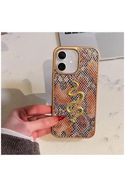 Zebana Apple iPhone 12 Uyumlu Kılıf Zebana Golden Serpent Silikon Kılıf Turuncu