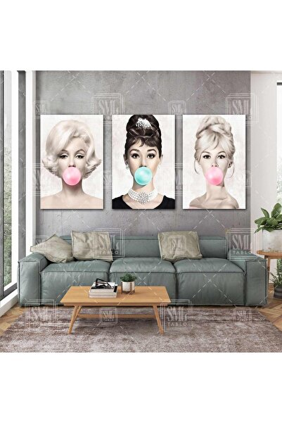 SML TABLO Ağzında Sakız Balonu Brigitte Bardot Marilyn Monroe Audrey Hepburn ...