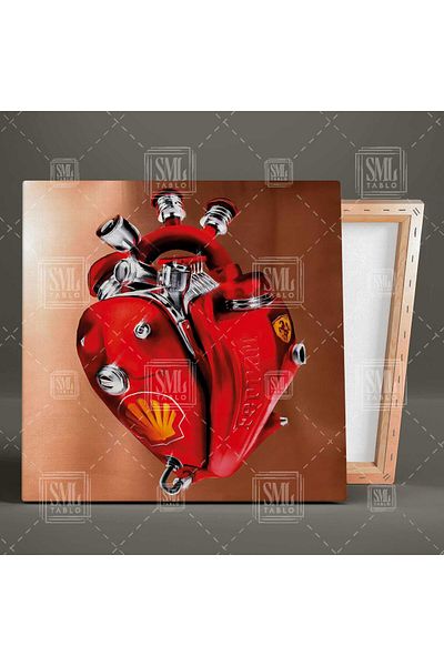 SML TABLO Roșu Ferrari Car Heart Decor mecanic Pictură pătrată pe pânză