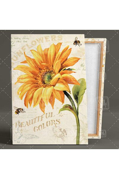 SML TABLO Sunflower Big Flower Bees Vintage Διακοσμητικό Διπλό Σετ 2 Πίνακες ζωγραφικής σε καμβά