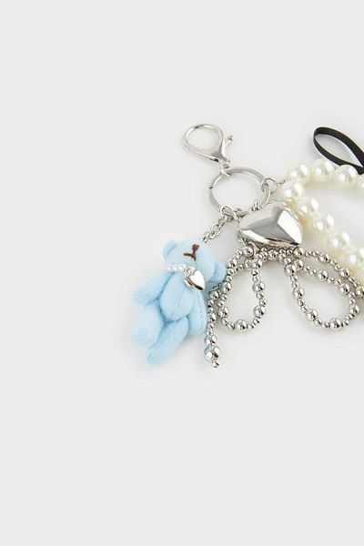 DeFacto Women's Teddy Bear and Pearl Charm Keychain E9715Axns