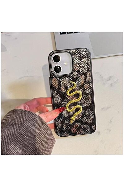Zebana Apple iPhone 16 Uyumlu Kılıf Zebana Golden Serpent Silikon Kılıf Siyah