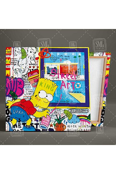 SML TABLO Simpson Bart Grafitti Street Art Τετράγωνος πίνακας σε καμβά