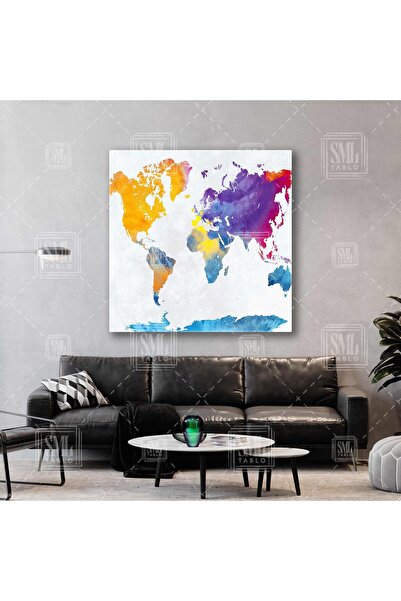 SML TABLO Šarena mapa sveta, kvadratna slika na platnu