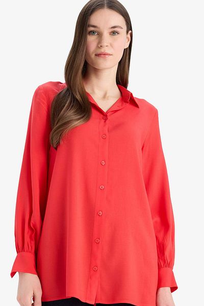 DeFacto Regular Fit Basic Plain Viscose Long Sleeve Shirt Tunic D7352Ax25Sp