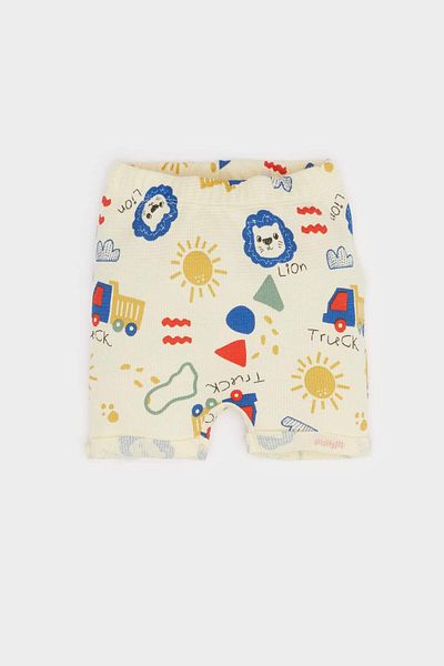 DeFacto Baby Boy 2 Piece Set Lion Printed Waffle Short Sleeve T-Shirt with Stretchy Waist Shorts Bottom E7940A525Sm