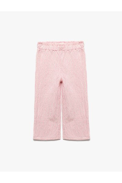 Koton Textured Plaid Wide Leg Trousers with Elastic Waist