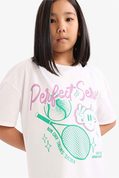 DeFacto Girl's 2 Piece Set Banded Short Sleeve T-Shirt Biker Leggings E5697A825Hs