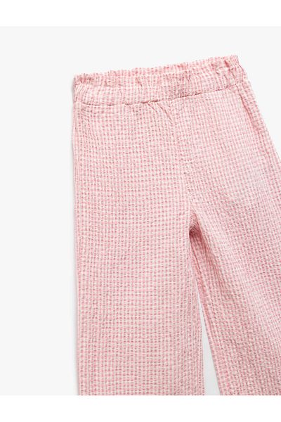 Koton Textured Plaid Wide Leg Trousers with Elastic Waist
