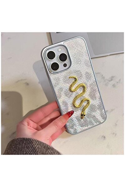 Zebana Apple iPhone 15 Pro Max Uyumlu Kılıf Zebana Golden Serpent Silikon Kıl...