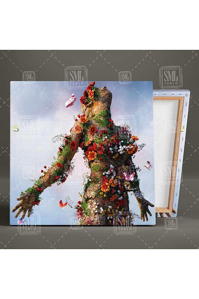 SML TABLO Κόκκινο Floral Nature Mother and Butterflies Κάθετη επιτραπέζια ζωγραφική σε καμβά