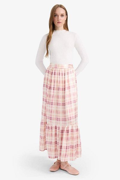 DeFacto Patterned Flexible Waisted Satin Maxi Skirt F2726Ax25Sm