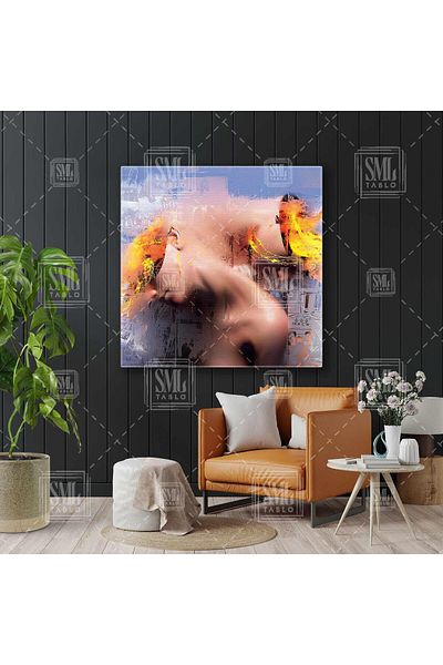 SML TABLO Κίτρινες ίχνη βαφής που τυλίγησαν διπλό Love Love Decor Τετράγωνος πίνακας σε καμβά
