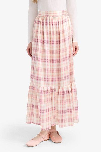 DeFacto Patterned Flexible Waisted Satin Maxi Skirt F2726Ax25Sm