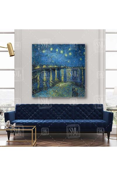 SML TABLO Van Gogh Starry Night Reflection of the Stars Φύση Τοπίο Τετράγωνος καμβάς