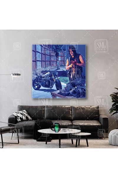 SML TABLO Daryl Dixon The Walking Dead Norman Reedus Repararea motorului Pictură pătrată pe pânză