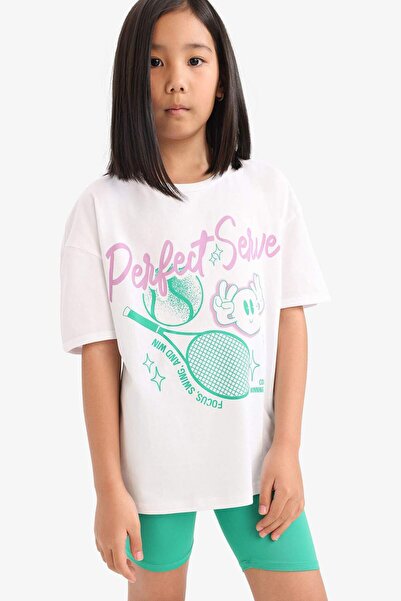 DeFacto Girl's 2 Piece Set Banded Short Sleeve T-Shirt Biker Leggings E5697A825Hs