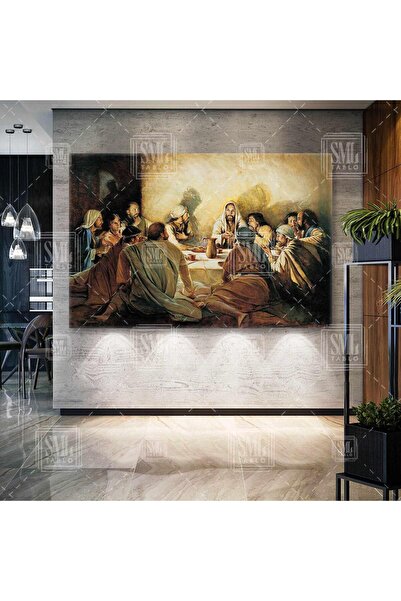 SML TABLO İsa Son Akşam Yemeği Hristiyanlık Jesus Christ Hz İsa ve Havariler 12 Havari Yatay Kanvas Tablo