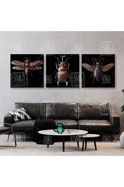 SML TABLO Set de 3 combinații triplă de insecte exotice cu detalii din bronz
