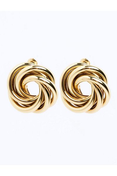 Jimmy Key Gold Color Twist Patterned Shiny Earrings