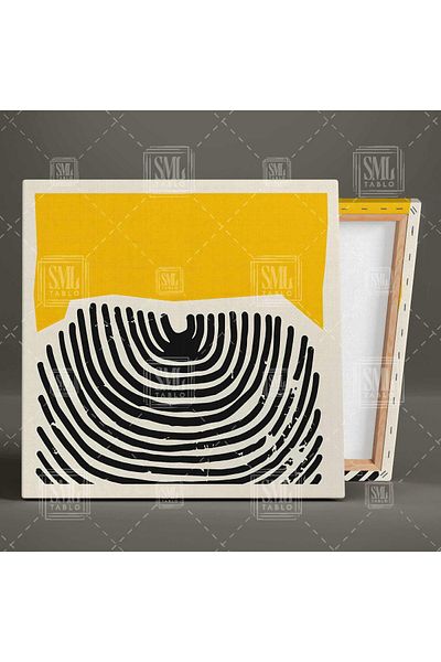 SML TABLO Set de 3 picturi pe pânză cu detaliu galben Mid Century Stripes Minimal Triple Combination