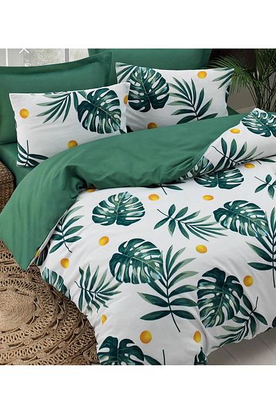 sehra Set de lenjerie de pat de o persoană din bumbac natural moale și durabil de lux + cearșaf de pat cu elastic + husă de pernă