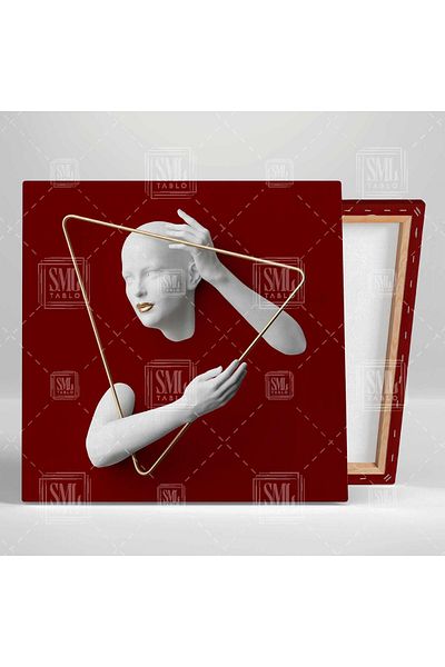SML TABLO Cadru triunghi auriu Fundal burgundă Combinație triplă decorativă Set de 3 tablouri pe pânză