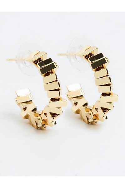 Jimmy Key Gold Color Geometric Figured Half Hoop Glossy Earrings