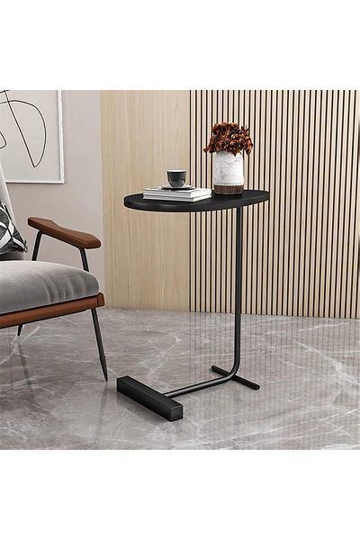 Generic طاولة جانبية معدن و خشب رخامي 45×60 سم