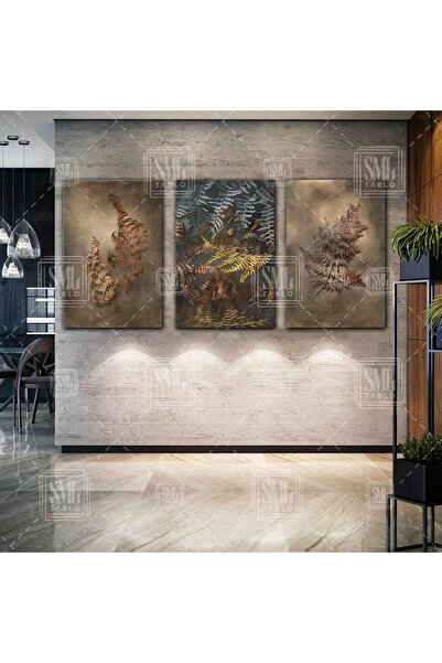 SML TABLO Son Bahar Kurumuş Yapraklar Kahverengi Çiçek Üçlü Kombin 3 lü Set K...