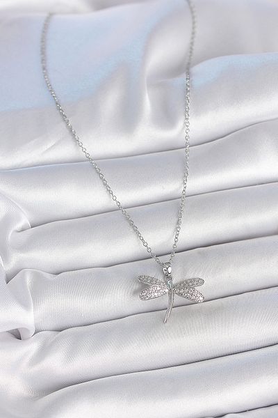 Clariss 316L Steel Silver Color Chain Zircon Stone Dragonfly Model Women's Necklace