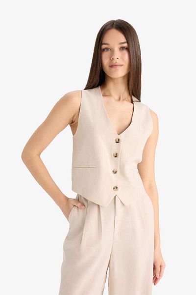 DeFacto New Season V-Neck Linen Blended Blazer Vest