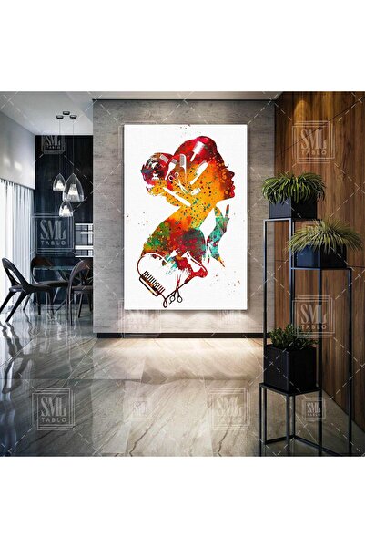 SML TABLO Kuaför Malzemeleri Makas Tarak Fırça Hair Dresser Dikey Kanvas Tablo