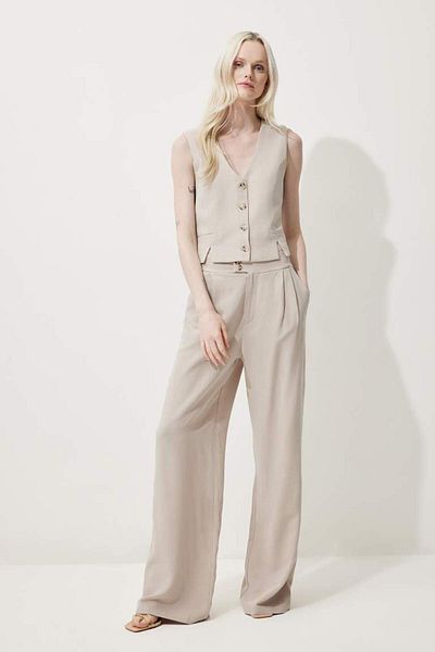 DeFacto New Season V-Neck Linen Blended White Blazer Vest